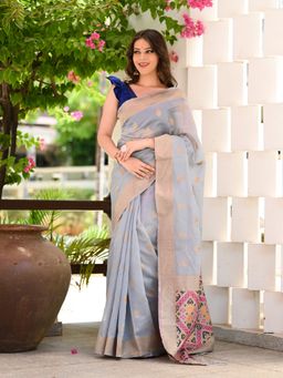 Beatitude - Grey Woven Cotton Silk Saree with Unstitched Blouse