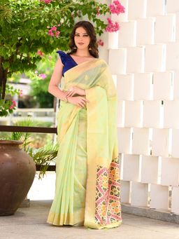 Beatitude - Green Woven Cotton Silk Saree with Unstitched Blouse