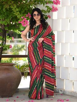 Beatitude - Multi-Color Striped Saree with Unstitched Blouse