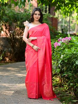 Beatitude - Pink Woven Mysore Silk Saree with Unstitched Blouse