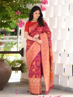Beatitude - Pink Kashmiri Modal Silk Saree with Unstitched Blouse