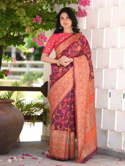 Beatitude - Purple Kashmiri Modal Silk Saree with Unstitched Blouse
