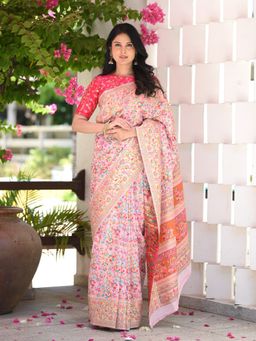 Beatitude - Pink Kashmiri Modal Silk Saree with Unstitched Blouse