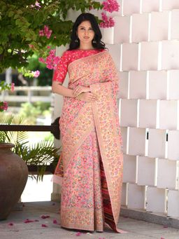 Beatitude - Pink Kashmiri Modal Silk Saree with Unstitched Blouse