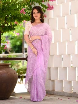 Beatitude - Purple Embroidered Sequinned Saree with Unstitched Blouse
