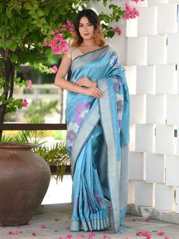 Beatitude - Blue Zari Weaving Banarasi Saree with Unstitched Blouse