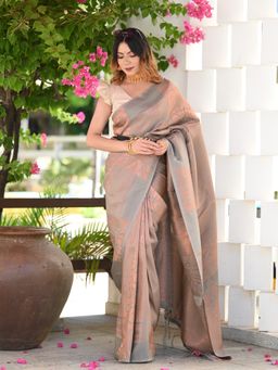 Beatitude - Grey Copper Zari Weaving Banarasi Saree with Unstitched Blouse
