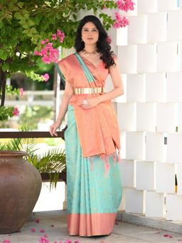 Beatitude - Blue Banarasi Saree with Unstitched Blouse