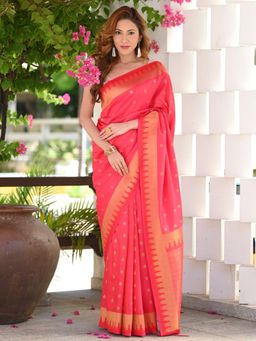 Beatitude - Pink Banarasi Saree with Unstitched Blouse