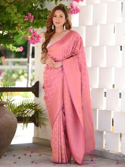Beatitude - Pink Banarasi Saree with Unstitched Blouse