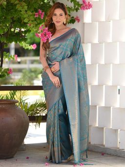 Beatitude - Blue Copper Zari Weaving Banarasi Saree with Unstitched Blouse