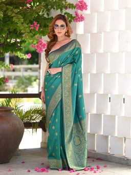 Beatitude - Green Banarasi Saree with Unstitched Blouse