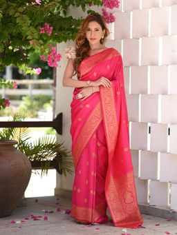 Beatitude - Pink Banarasi Saree with Unstitched Blouse