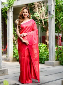 Beatitude - Pink Banarasi Saree with Unstitched Blouse