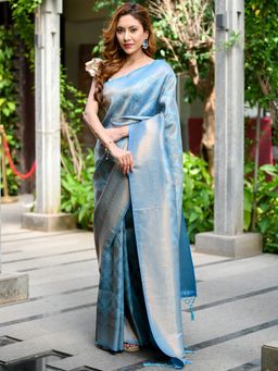 Beatitude - Blue Banarasi Saree with Unstitched Blouse