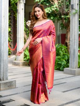 Beatitude - Purple Banarasi Saree with Unstitched Blouse