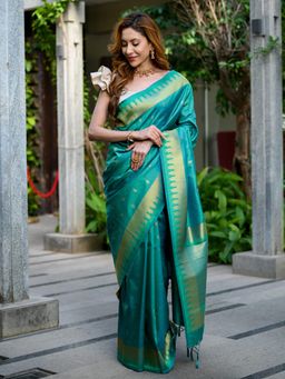 Beatitude - Green Banarasi Saree with Unstitched Blouse