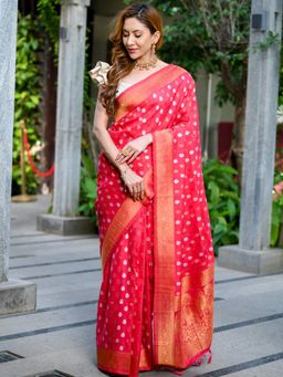 Beatitude - Red Zari Weaving Banarasi Saree with Unstitched Blouse