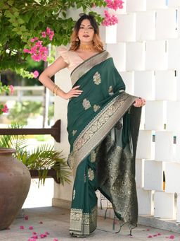 Beatitude - Green Woven Banarasi Saree with Unstitched Blouse