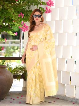 Beatitude - Yellow Ikat Design Saree with Unstitched Blouse