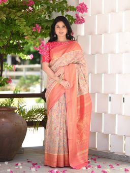 Beatitude - Multi-Color Woven Kashmiri Design Saree with Unstitched Blouse