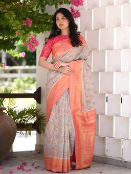 Beatitude - Multi-Color Woven Kashmiri Design Saree with Unstitched Blouse