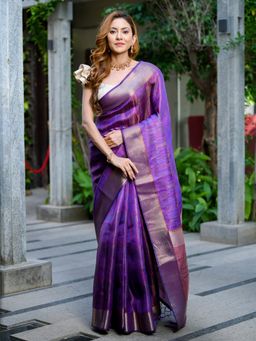 Beatitude - Purple Organza Saree with Unstitched Blouse