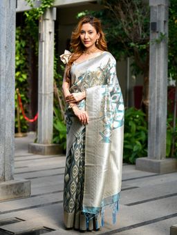Beatitude - Blue Tissue Saree with Unstitched Blouse