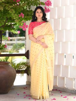 Beatitude - Yellow Woven Saree with Unstitched Blouse