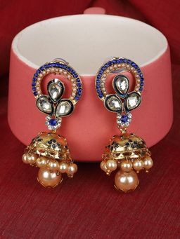Anika's Creations - Anika's Creation Exclusive Ethnic Style Gold Plated Kundan Meenakari Blue Danglers