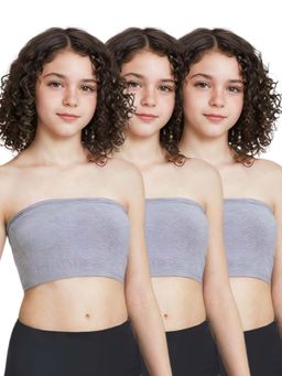 Adira - Grey Solid Cotton Strapless Medium Coverage Tube Bra (Pack of 3)