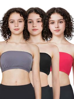 Adira - Multi-Color Solid Cotton Strapless Medium Coverage Tube Bra (Pack of 3)