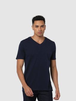 GAP - Men Navy Blue Solid T-Shirt