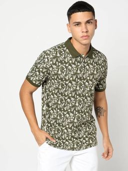 GAP - Men Olive Printed Polo T-Shirt