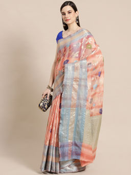 Banarasi Silk Works - Matka Woven Saree Peach with Unstitched Blouse