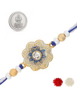 Voylla - Multi-Color Shubh Lakshmi Ganesha Silver Coin Rakhi Gift Set