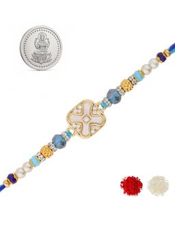 Voylla - Multi-Color Pearl Bloom Silver Blessings Rakhi Gift Set
