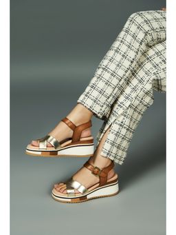 Heel Your Sole - Gigi Tan Gold Wedge Sandals