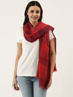 Pashmoda - Women Red Pure Wool Checkered Stole