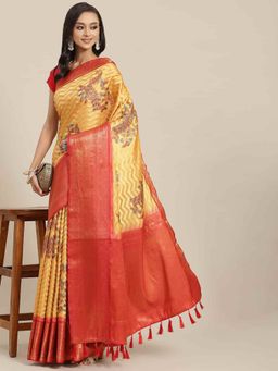 Silk Land - Banarasi Art Silk Woven Saree with Unstitched Blouse Piece Yellow with Unstitched