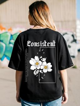 Bewakoof - Women's Black Consistent Graphic Printed Oversized T-shirt