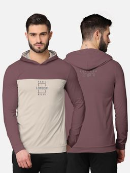 BULLMER - Colorblock Full Sleeve Hooded T-shirt For Men Purple And Beige