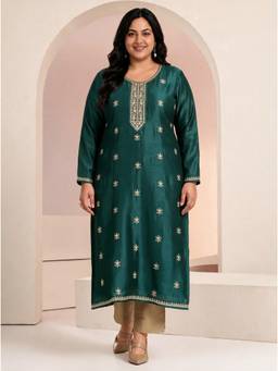 Extra love by Libas - Green Floral Embroidered Kurta