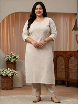 Extra love by Libas - Off White Embroidered Zari Work Kurta