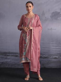 Libas - Pink Floral Embroidered Kurta with Palazzo and Dupatta