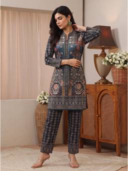 Libas - Navy Blue Floral Printed Kurta with Pant