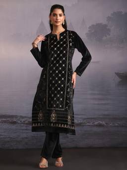 Libas - Black Embroidered Embellished-Sequined Work Kurta with Pant and Dupatta