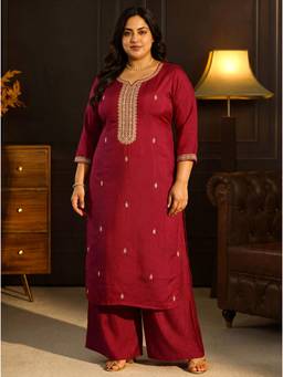 Extra love by Libas - Red Embroidered Zari Work Kurta