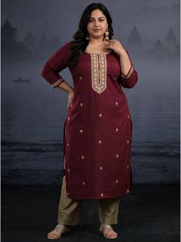 Extra love by Libas - Maroon Floral Embroidered Kurta