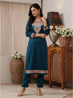 Libas - Teal Paisley Embroidered Kurta